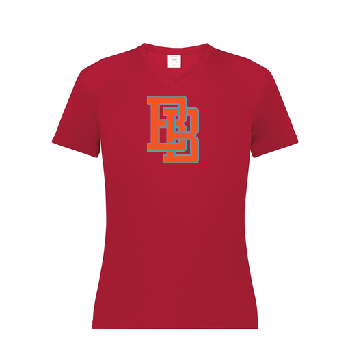 [2792.083.XS-LOGO1] Ladies Smooth Sport V-Neck T-Shirt (Female Adult XS, Red, Logo 1)