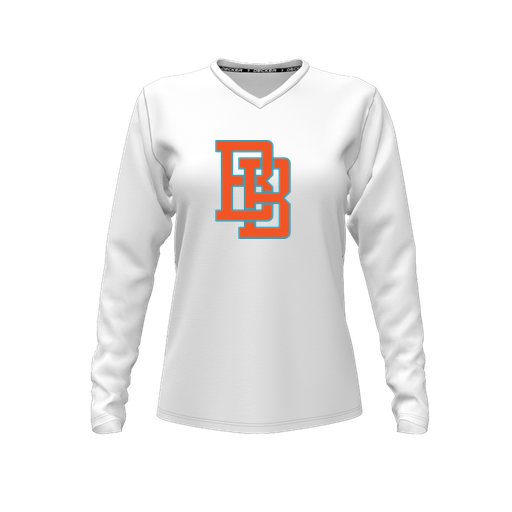 [CUS-DFW-TEES-CMF-VNK-LSL-WHT-FYXS-LOGO1] Comfort T-Shirt (Female Youth XS, White, V Neck, Logo 1, Long Sleeve)