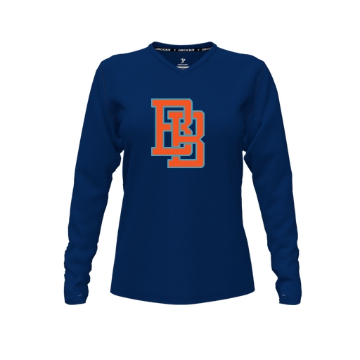 [FTLVPTNV-FYXS-LOGO1] Decker Performance T-Shirt (Female Youth XS, Navy, V Neck, Logo 1, Long Sleeve)