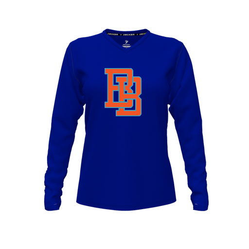[CUS-DFW-TEES-PER-VNK-LSL-RYL-FYXS-LOGO1] Performance T-Shirt (Female Youth XS, Royal, V Neck, Logo 1, Long Sleeve)