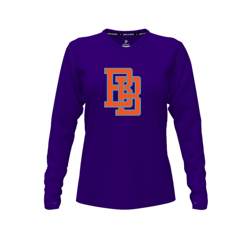 [FTLVPTPP-FYXS-LOGO1] Decker Performance T-Shirt (Female Youth XS, Purple, V Neck, Logo 1, Long Sleeve)