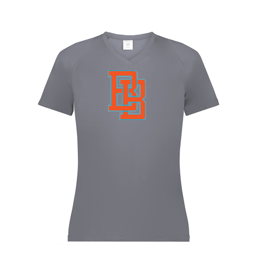 [2792.059.XS-LOGO1] Ladies Smooth Sport V-Neck T-Shirt (Female Adult XS, Gray, Logo 1)